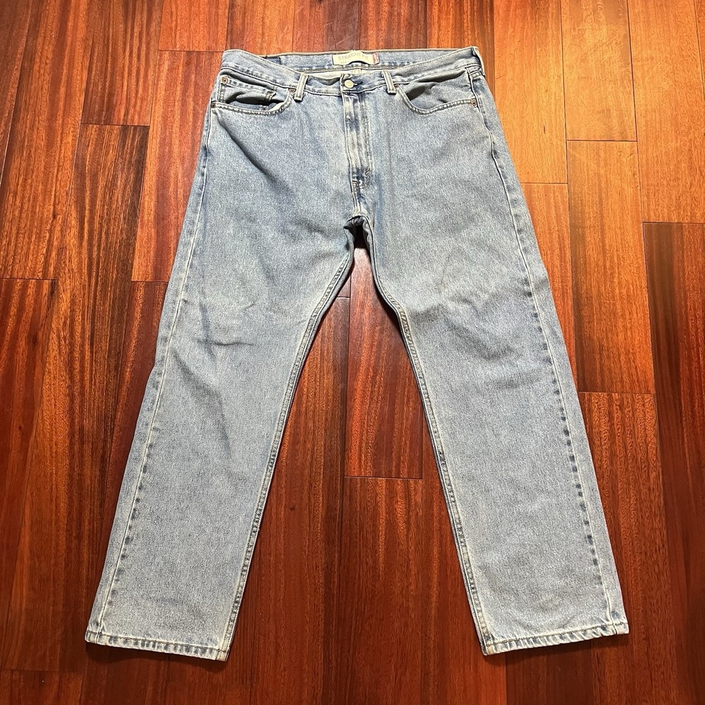 Levis Jeans Mens 36x29 505 Straight TRUE TO SIZE Blue Light Wash Grunge Y2K